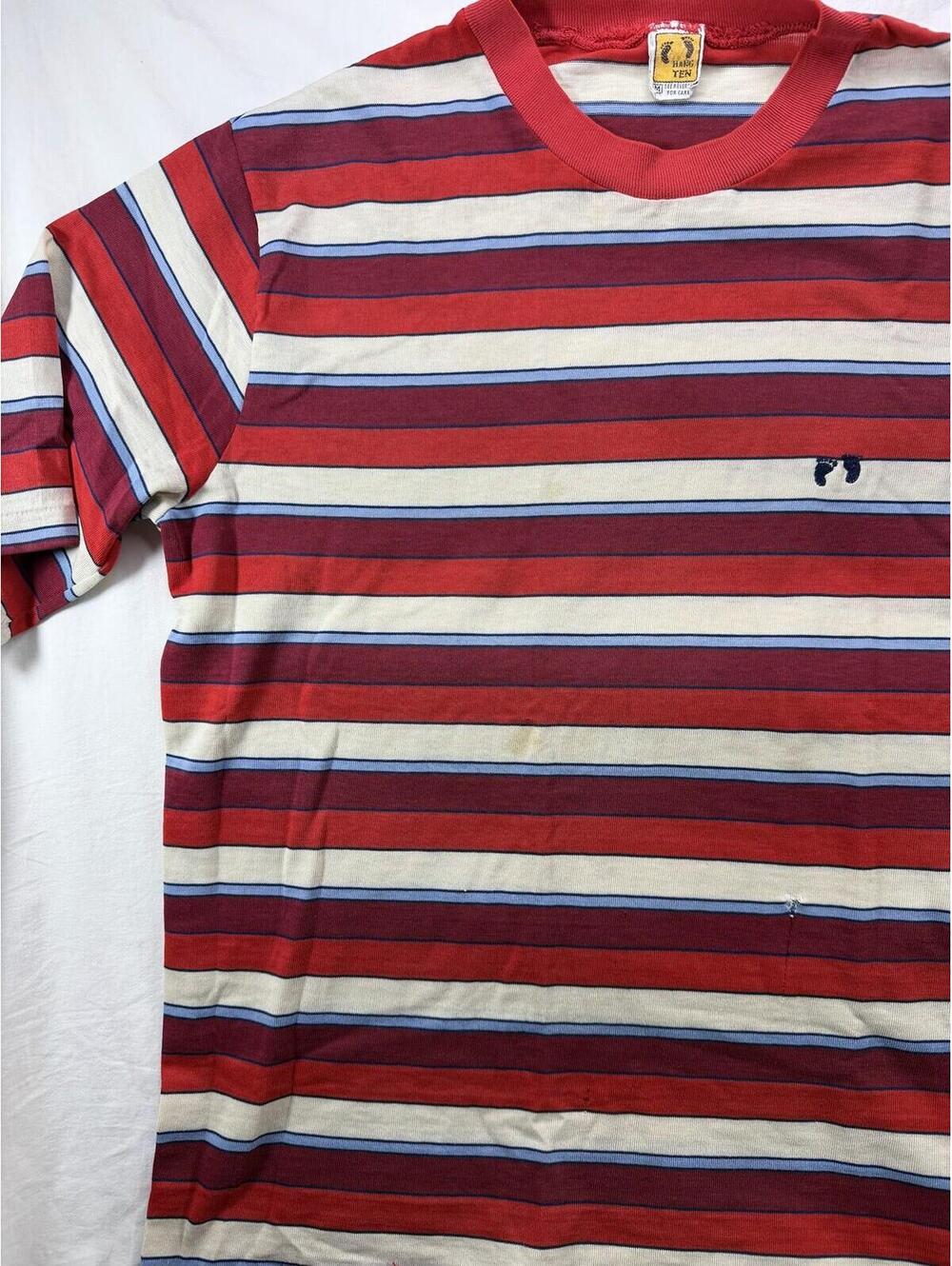 Vintage / Thrashed 70s Hang Ten Striped T Shirt Mens M Single Stitch Surf Tee